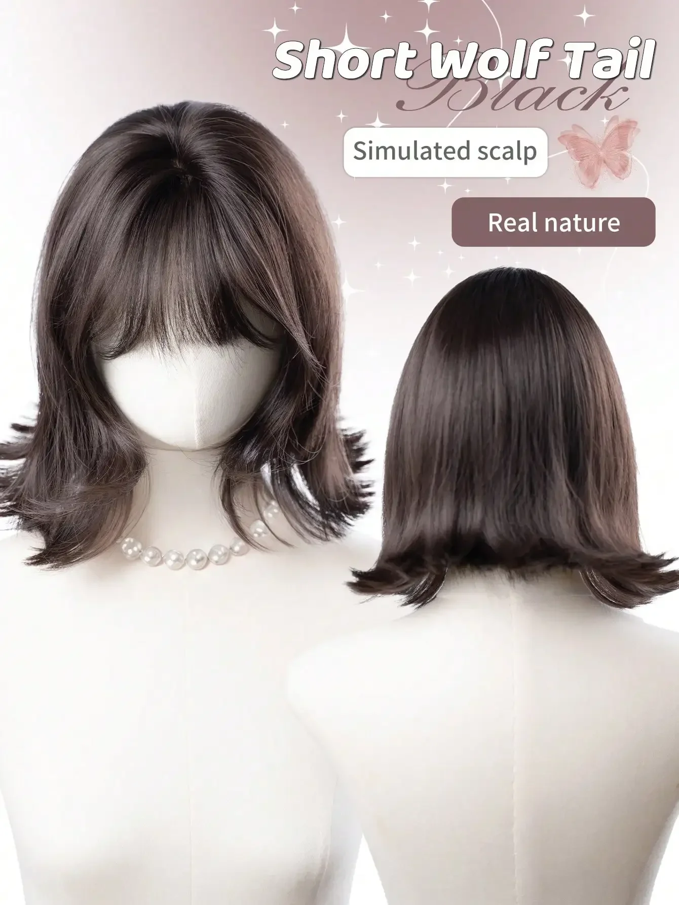 

12-Inch Long Synthetic Short Bob Wig Featuring A Natural Curly Hair Look A A Stunning Black-Brown. Designed With Bangs , This False Hairpiece Is Perfect For Ms Daily Use, Offering A Natural And Natural Durable Wig Gift For Ladies.