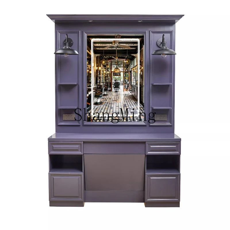 

DHY mirror cabinet new special perm and dyeing mirror barber shop oil head solid wood high-end
