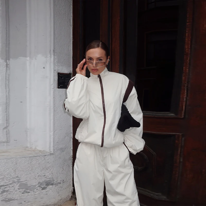 

Loose Autumn Women's Tracksuit with Zipper Jacket and Wide Trousers Casual Two Piece Set 2025 New Street Sports Leisure Outfits