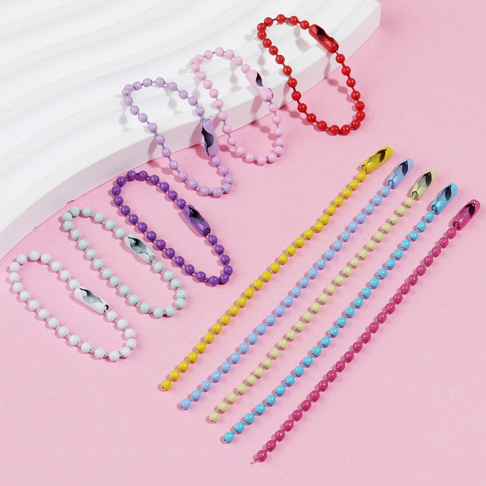 100pcs 10/12cm Iron Colorful Ball Bead Chains KeyRing Dolls Label Hand Tag Chains Connector For DIY Keychain Jewelry Accessories image 5