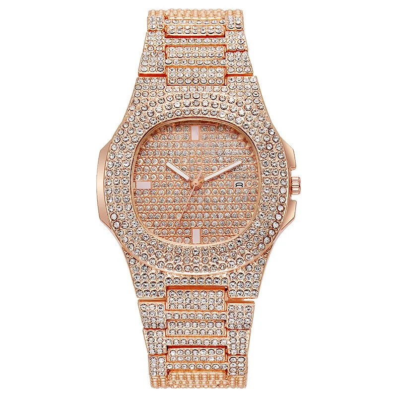 WOKAI haute qualité luxe style diamant hommes bracelet en acier montre à quartz affaires lumineux étanche horloge rétro