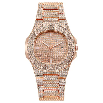 WOKAI high quality luxury style diamond men's steel band quartz watch business luminous waterproof clock retro