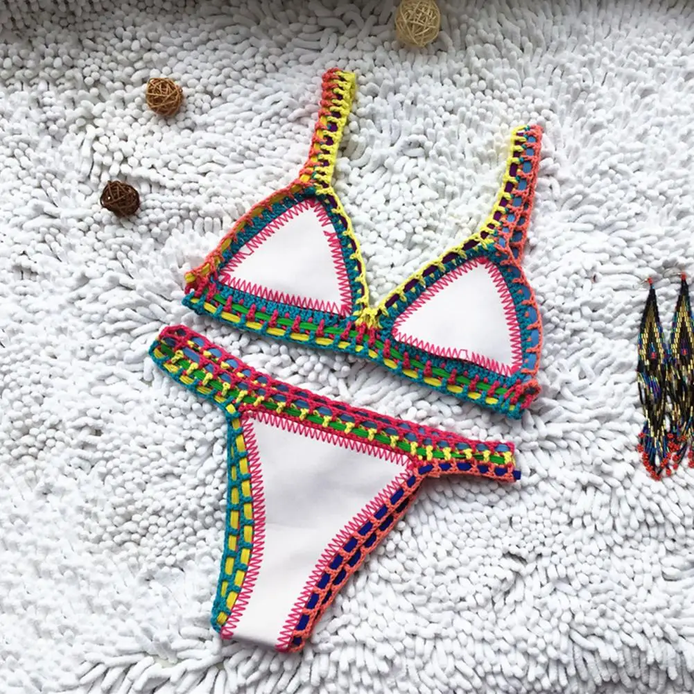 

Handmade 2 Pcs/Set Cute Knit Summer Swimwear Breathable Women Swimsuit Soft for Holiday