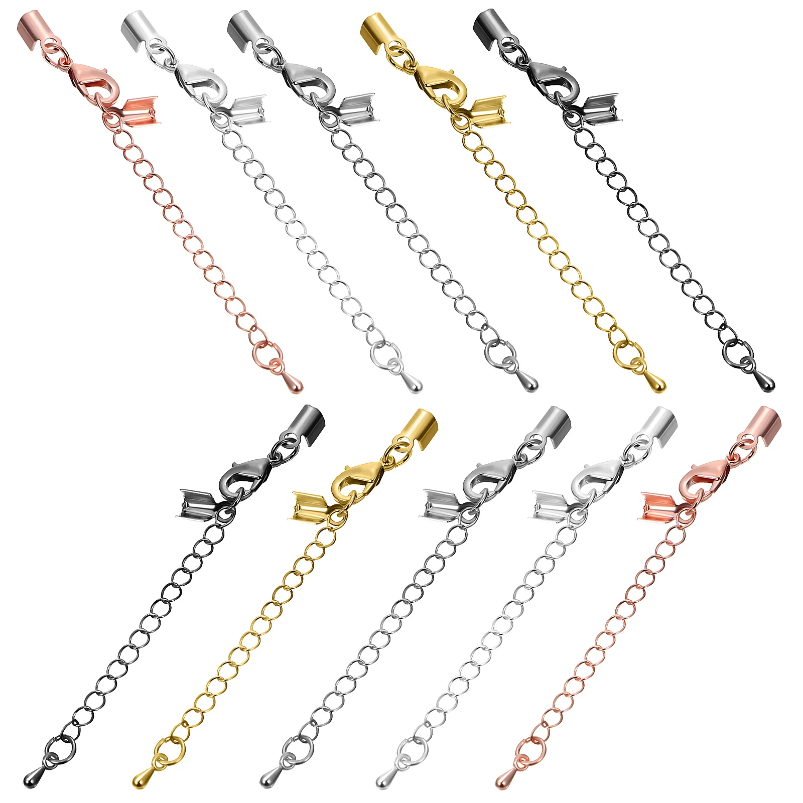 

10 Pcs Extender Chains Mixed Color Copper Necklace Buckle Lobster Clasps Bracelet Making Supplies Durable Jewelry Connectors