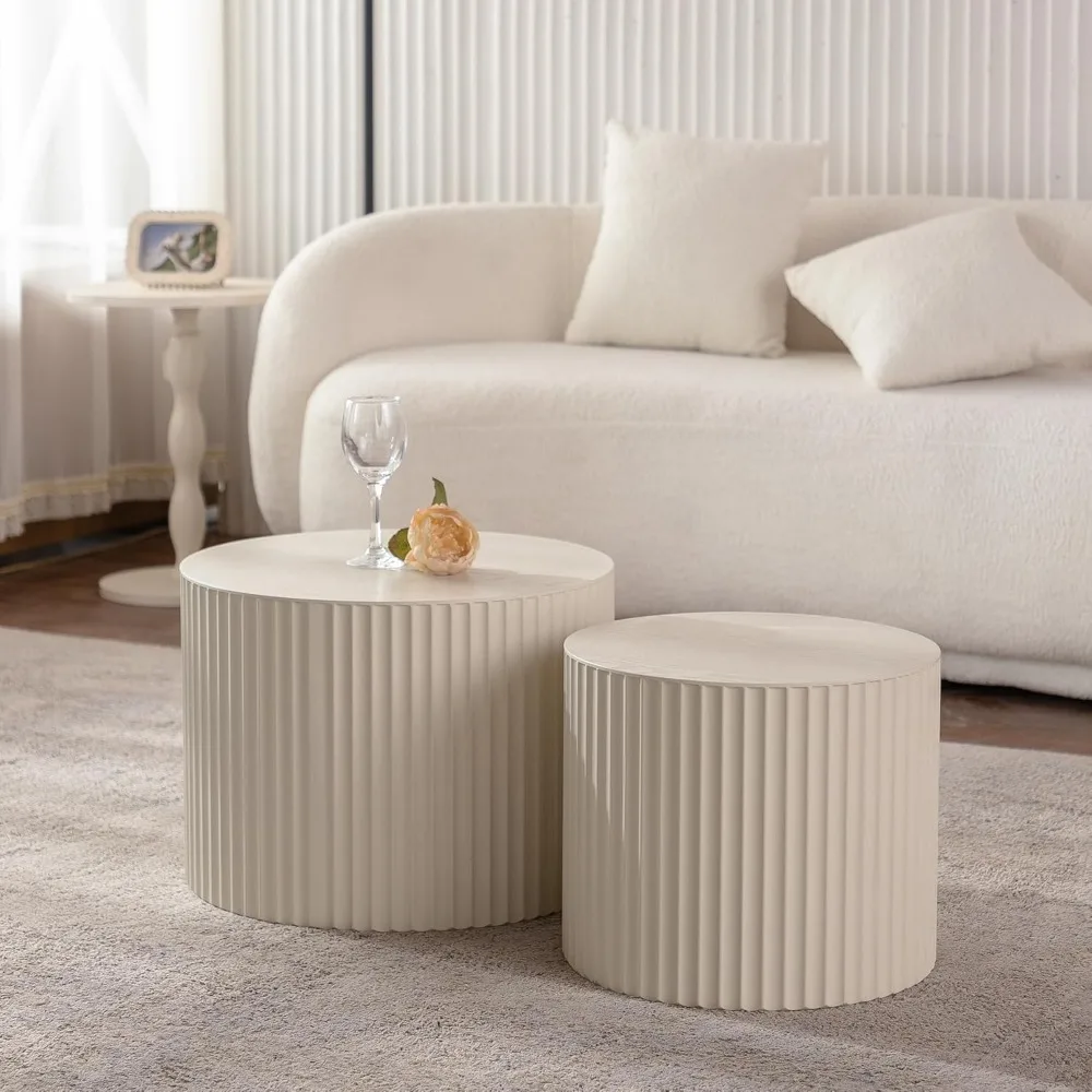 Kevinplus moderne nestbare salontafelset, 2-delig cirkelhoutontwerp voor woonkamer, klaar voor gebruik