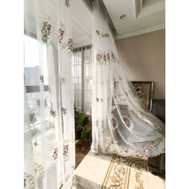 Nordic Pastoral Style Pink Small Embroidered Curtains Living Room Bedroom Balcony Curtains