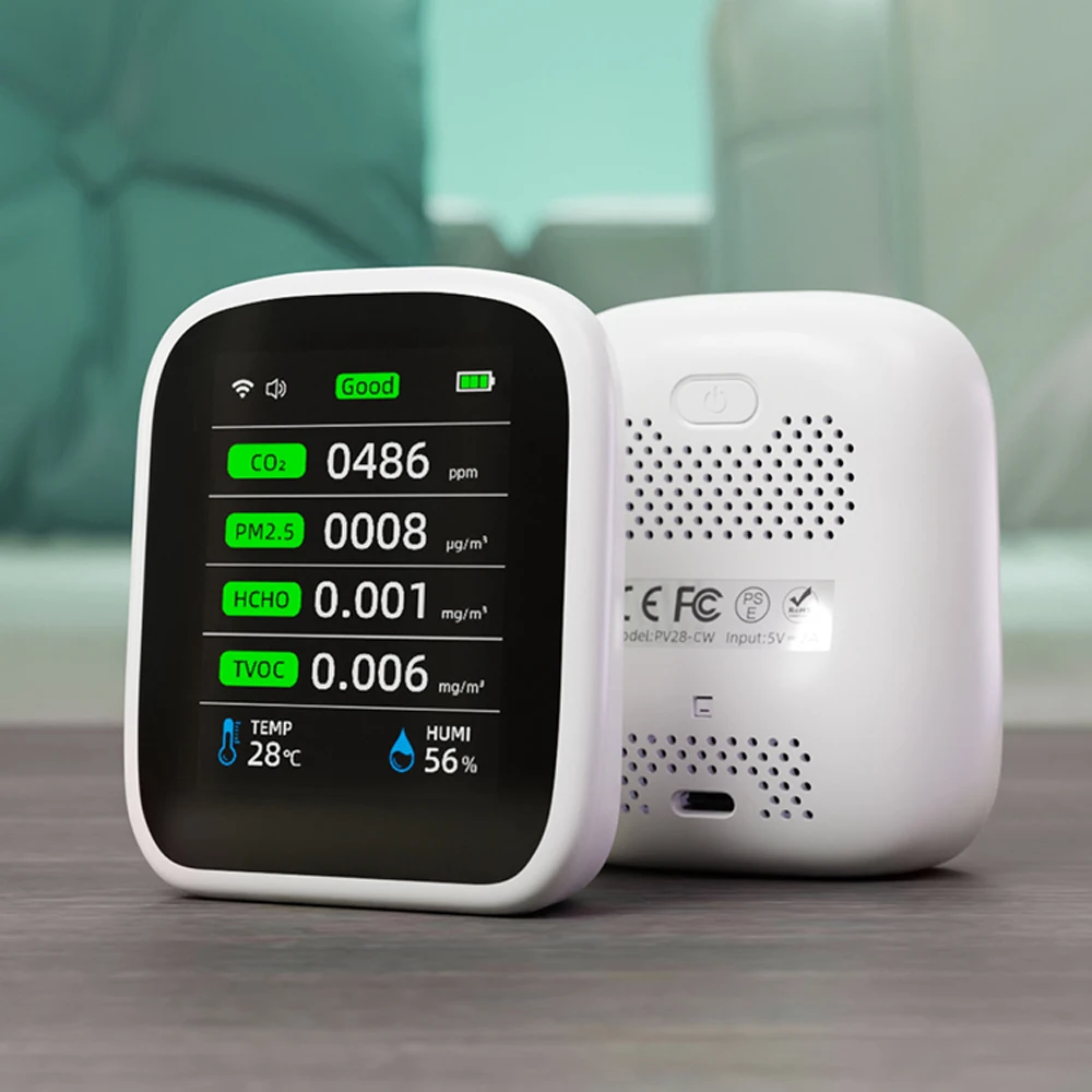 

Портативный ЖК-измеритель качества воздуха 3 в 1/8 в 1 WiFi PM1.0 PM2.5 PM10 CO2 TVOC HCHO Тестер температуры и влажности с голосовой сигнализацией