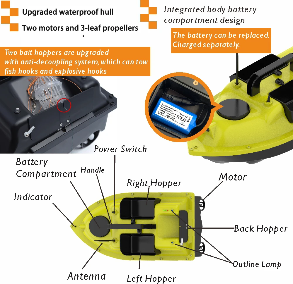 EU Stock D18 16 Positions Gps Autopilot Remote Controlled RC Fishing Bait Boat 500m