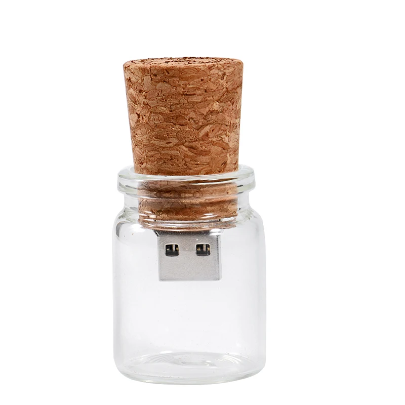 30pcs New arrival messenger bottle usb 2.0 memory stick glass drift bottle usb flash drives wooden cork pendrive 16GB 32GB 64GB