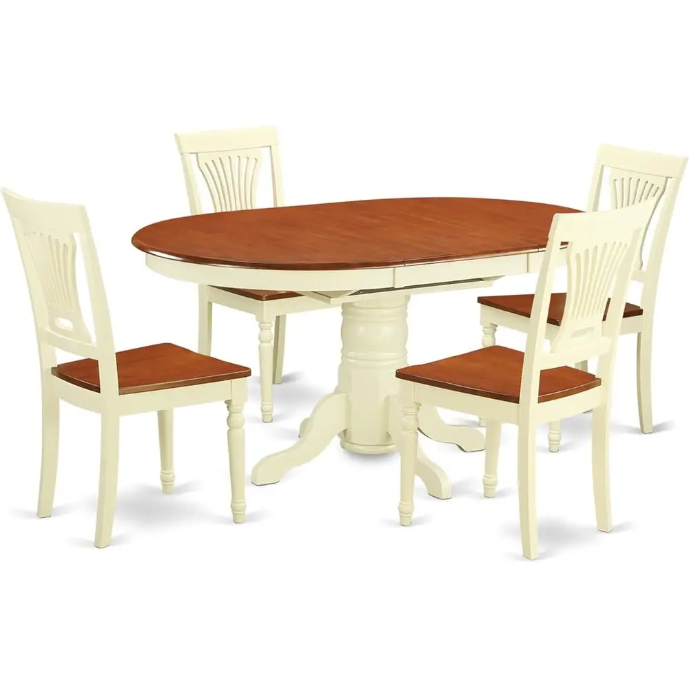 

5-Piece Oval Dining Set with 42x60 Inch Table and 4 Chairs in Buttermilk & Cherry Finish