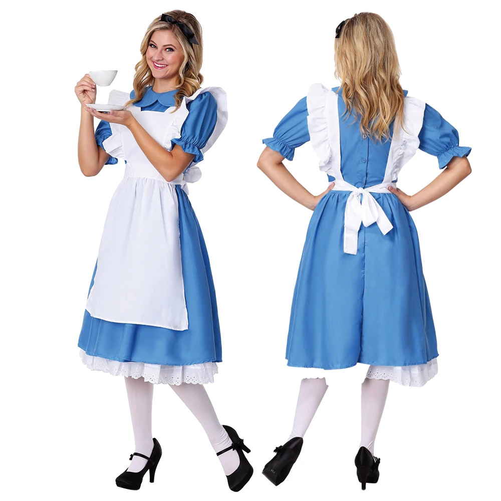 Women and Kids Anime Alice In Wonderland Adventures Costume Halloween Dress Up Party Girls Lolita Maid Cosplay Uniform Dress