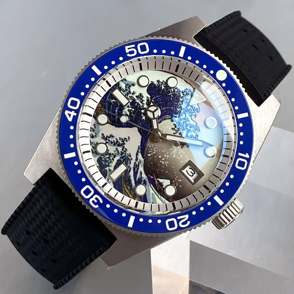 

Tandorio 62MAS 41 мм Diving Wave Pattern Полный зеленый люмовый циферблат Сапфировое стекло 200 м Водонепроницаемые автоматические мужские часы NH35