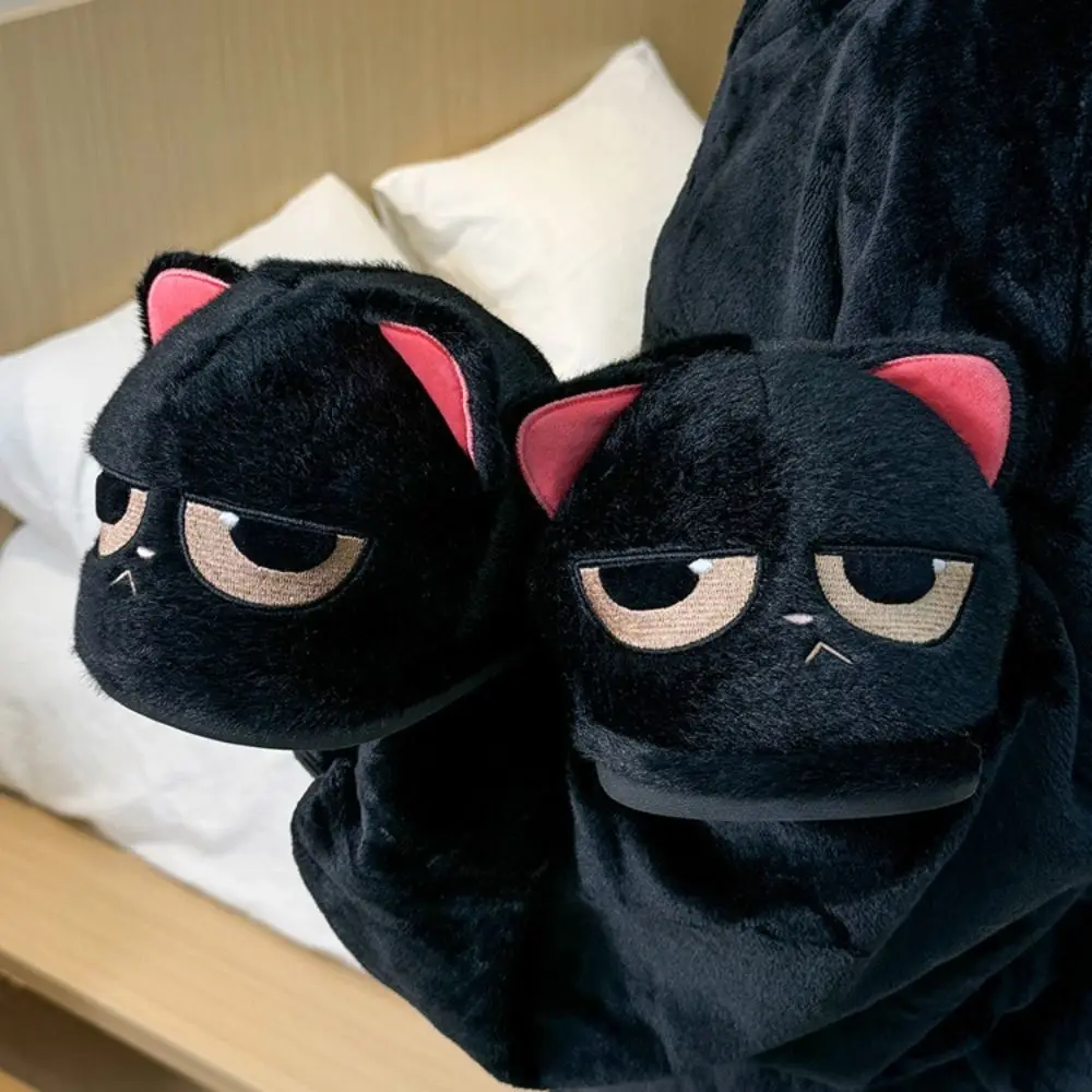 شباشب قطيفة شتوية غير رسمية على شكل قطة ناعمة وسميكة ودافئة من فروي كرتونية لطيفة مضادة للانزلاق أحذية قطنية منزلية داخلية #3