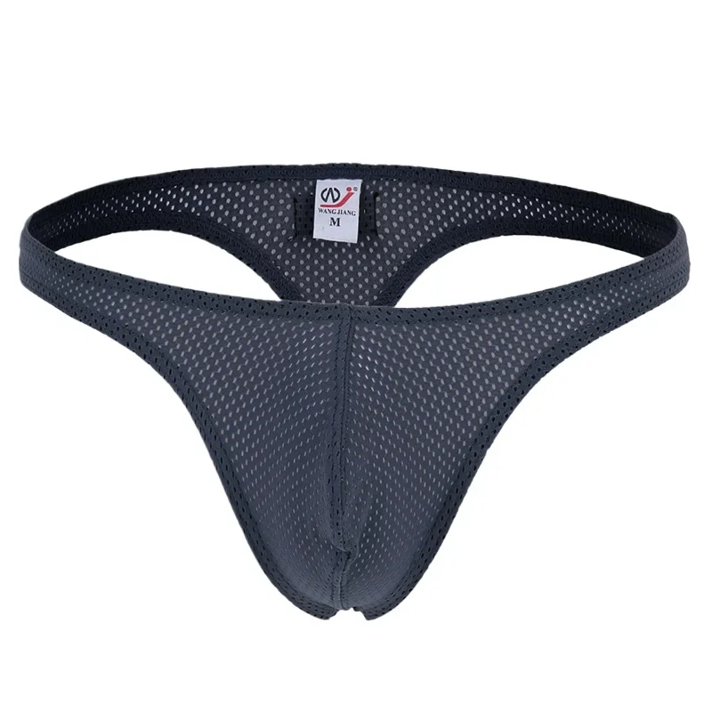 Men Erotic T Back Thongs Ice Silk Mesh Breathable Elastic Cool Feel Gays Sexy Elastic Quick Drying Low-rise Bulge Pouch G-string