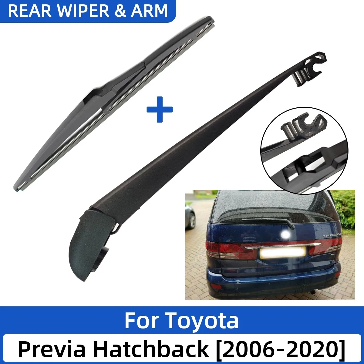 

2PCS Car Rear Wiper Blade and Arm Fit for Toyota Previa Hatchback 2006-2020 Tailgate Window Rain Brush Windshield Windscreen