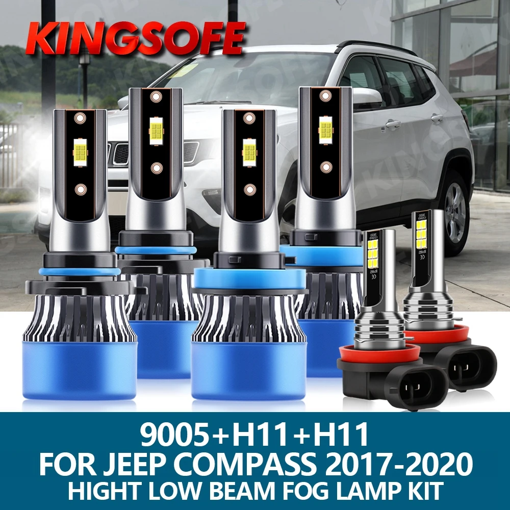 

6Pcs Car Light LED Headlight 9005 HB3 H11 20000Lm 110W CSP Chips Hight Low Beam Bulbs Fog Light Kit For Jeep Compass 2017-2020