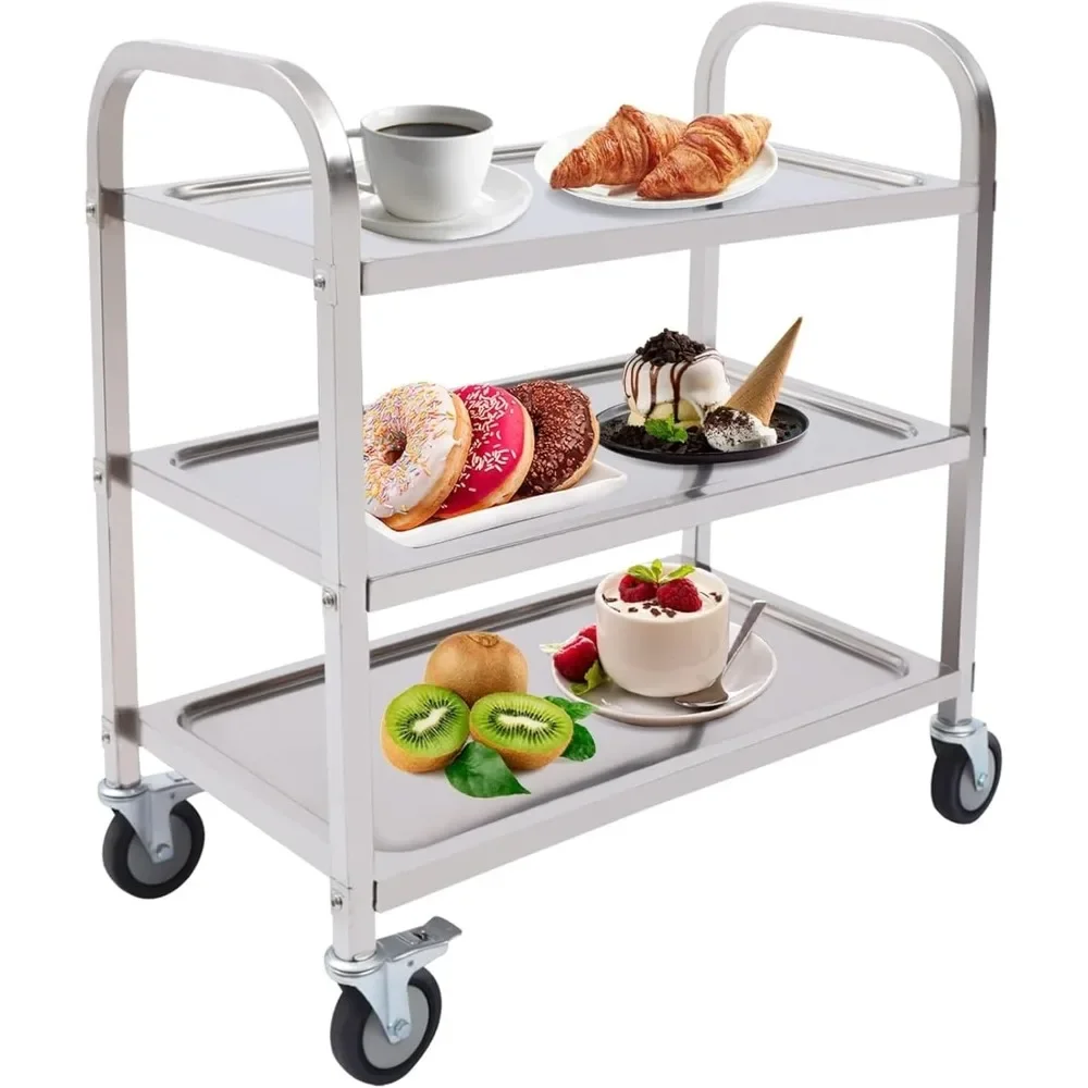 

3 Sizes,3 Tier Stainless Steel Utility Rolling Cart Kitchen Island Trolley Serving Catering Storage Cart with Locking Wheels,