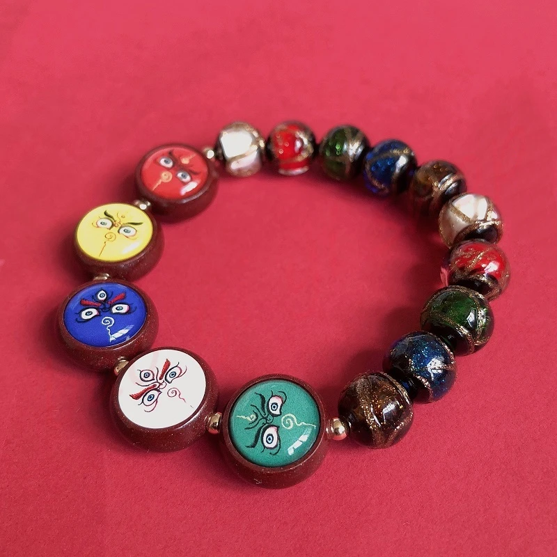 Five Wealth God Bracelet, Double sided Vermilion Sand, Glass, Duobao, Auspicious