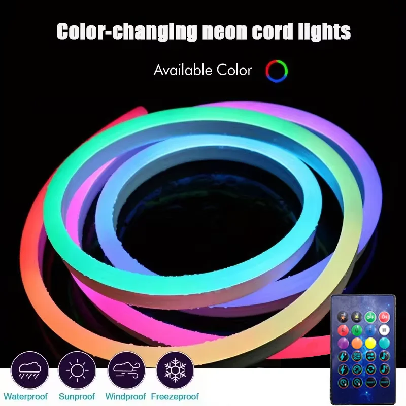 5/10 متر IP65 RGB شريط مصباح النيون ، RGB LED أضواء حبل النيون لتقوم بها بنفسك إضاءة ديكور النيون ، إضاءة ديكور للعطلات التي يتم التحكم فيها بواسطة التطبيق.