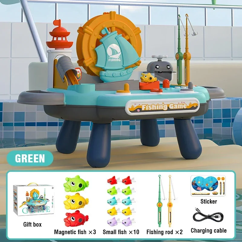 Brinquedo de pesca magnético elétrico grande mesa de jogo de pesca rotativa pai-filho educação interativa brinquedo musical para crianças presente