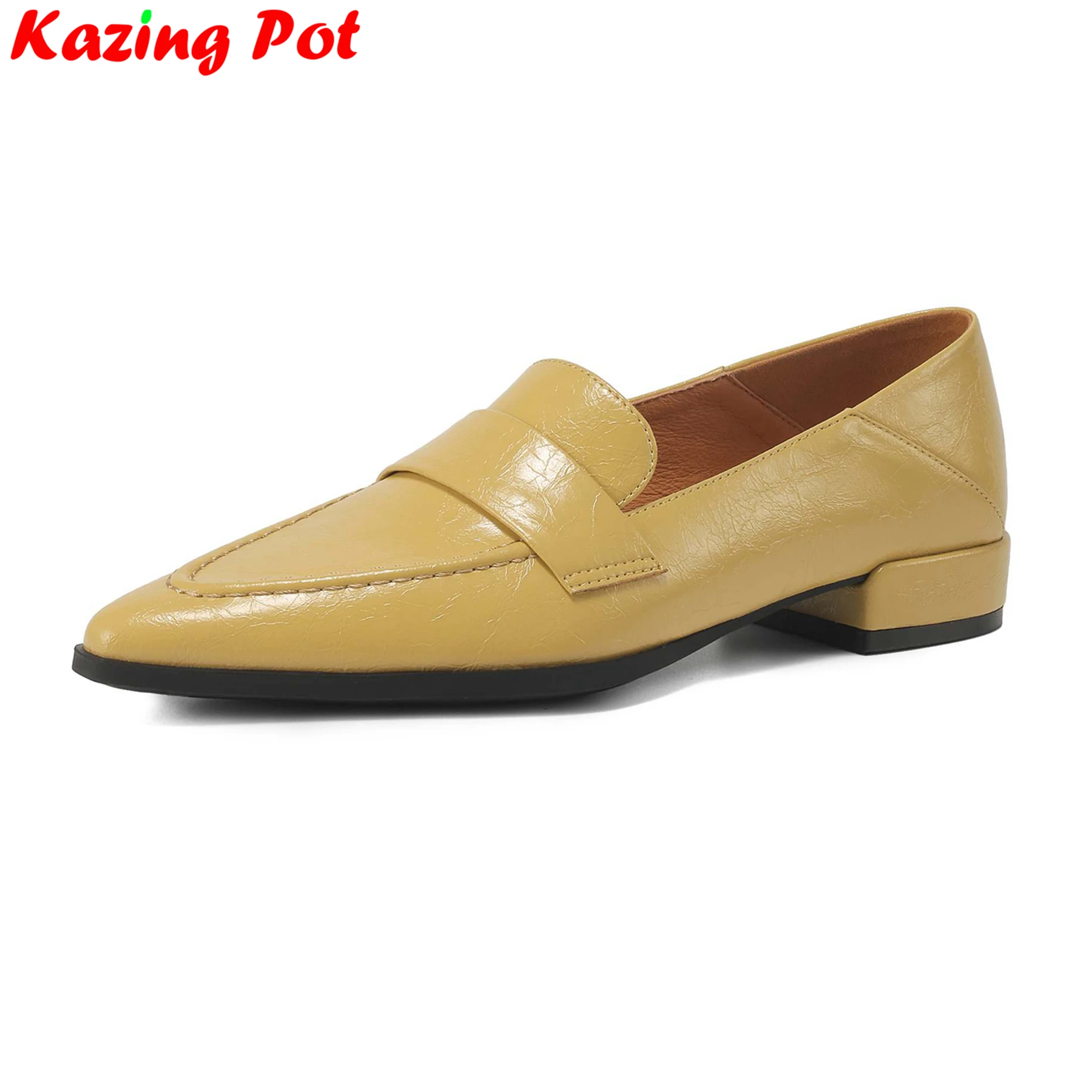 

Krazing Pot 2025 Sheep Leather Pointed Toe Low Heels Spring Summer Shoes Concise Casual Loafers Slip On Dress Party Women Pumps
