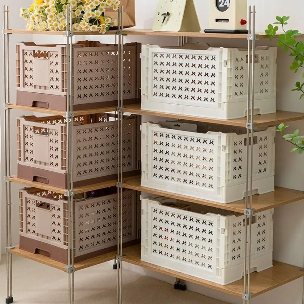 

6-цветная складная корзина для хранения, складная с ручкой, пластиковый ящик, органайзер для гардероба, штабелируемая корзина для хранения мелочей