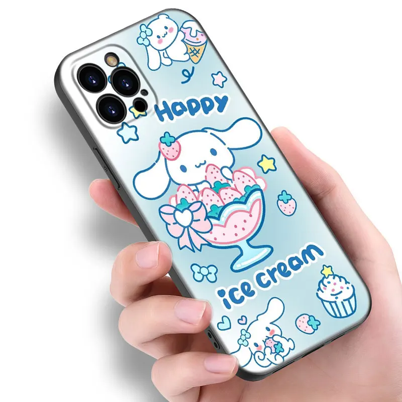 Kawaii Cinnamoroll Phone Case For Apple iPhone 12 13 Mini 11 14 15 Pro Max 7 8 Plus X XR XS SE 2020 2022 Black Silicone Case