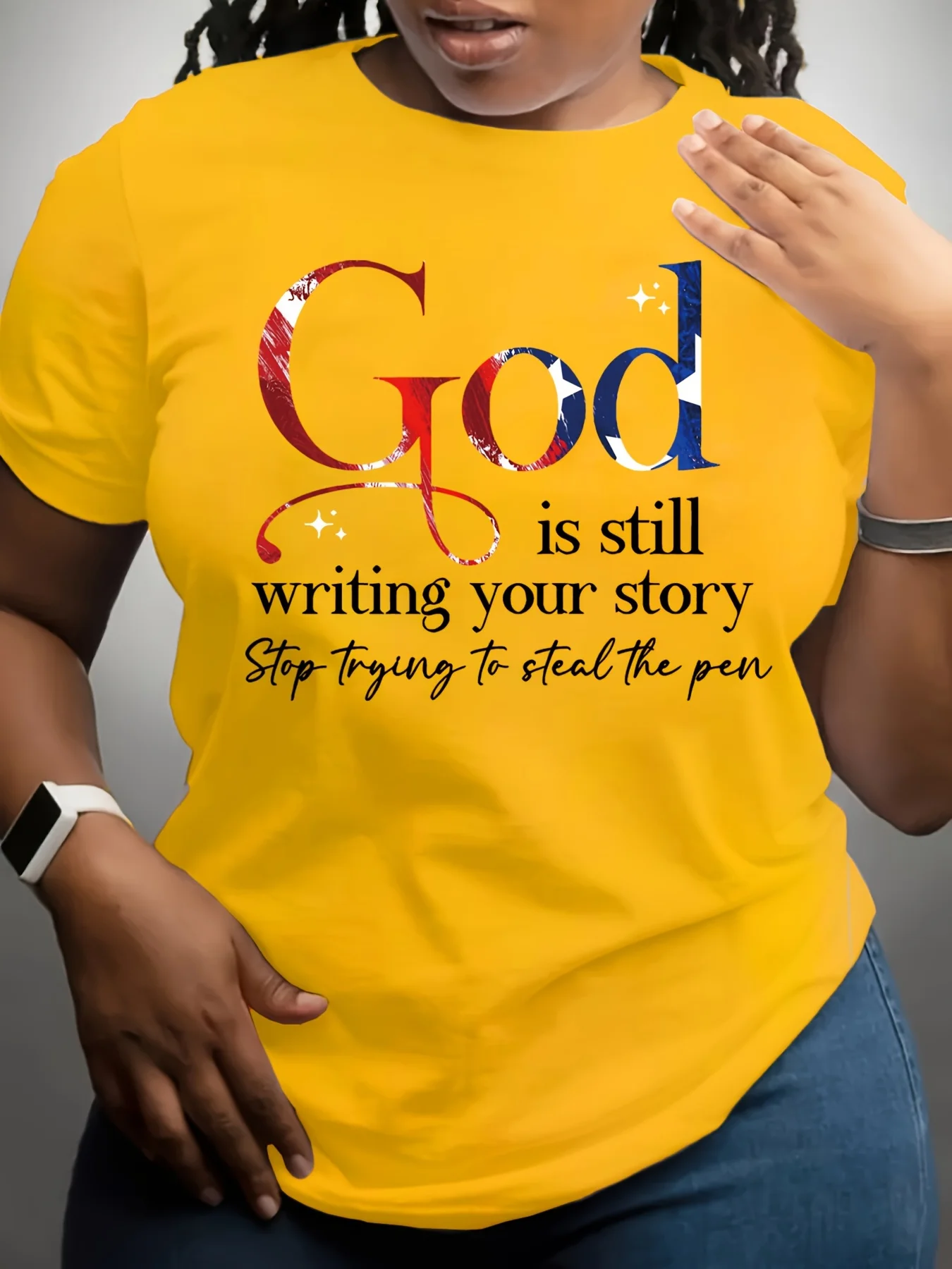 God Is Still Writing Your Story Printed Women's T-shirt Faith Casual Yellow Top Tee Summer Casual Short Sleeved Women's Clothing