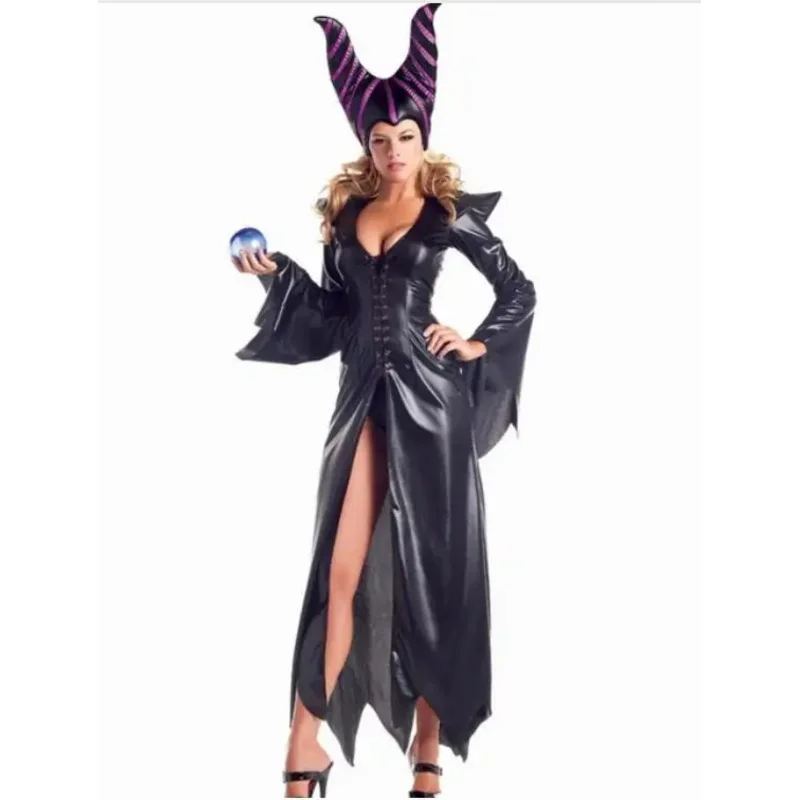 

Adult Women Maleficent Witch Costume Halloween Dark Sorceress Queen Cosplay Fancy Dress