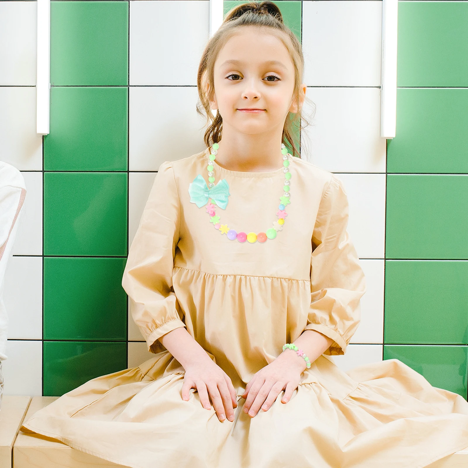 3 set Butterfly Bow-Tie Necklace Bracelet Set Kids Jewelry Gift Decor For Children Party Wear Dancing Performance Accessory