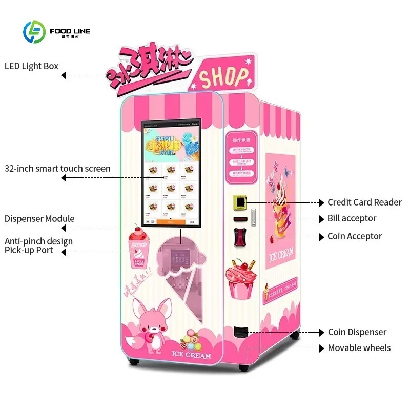 FL Customized Ice Cream Vending Machine Manufacturer 15s Fast Serve DIY 50+ Flavors Customized Soft Ice Cream Vending Machines
