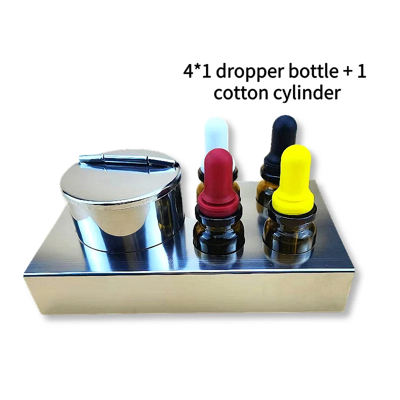 Dental Glass Dropper Bottle Set with Stainless Steel Base Colored Medicine Droppers & Cotton Jar Dental Clinic Supplies - view 3