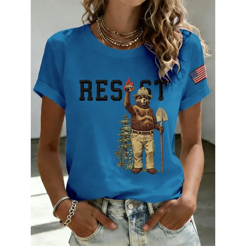ilstile New Arrival Women's Resist Only You Can Prevent Forest Fires Print T-Shirts Short Sleeve  O Neck Summer Tops Casual Tees