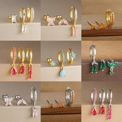 3pcs Fashion Stainless Steel Water Drop Square Hoop Earrings Sets For Women Geometry Zircon Studs Cartilage Piercing Jewelry