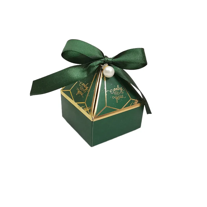 25/50Pcs Edelstein Turm Bronzing Papier Candy Box Mit Band Schokolade Hochzeit Geschenk Verpackung Box Für Baby Dusche event Party Versorgung – Detail 8