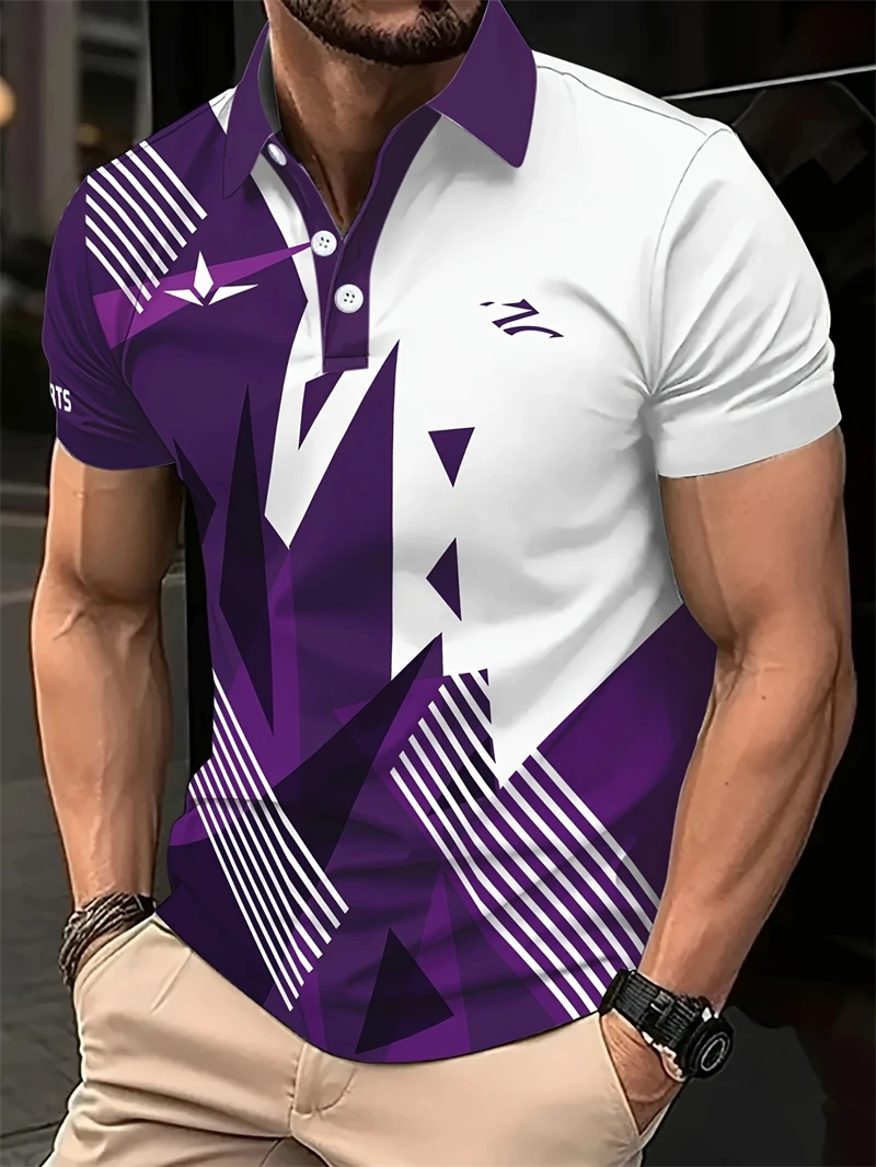 

Simple Geometric Graphic Polo Shirts For Men Summer Casual Short Sleeve 3D Printed Polo Shirt Loose Breathable Lapel Button Tops