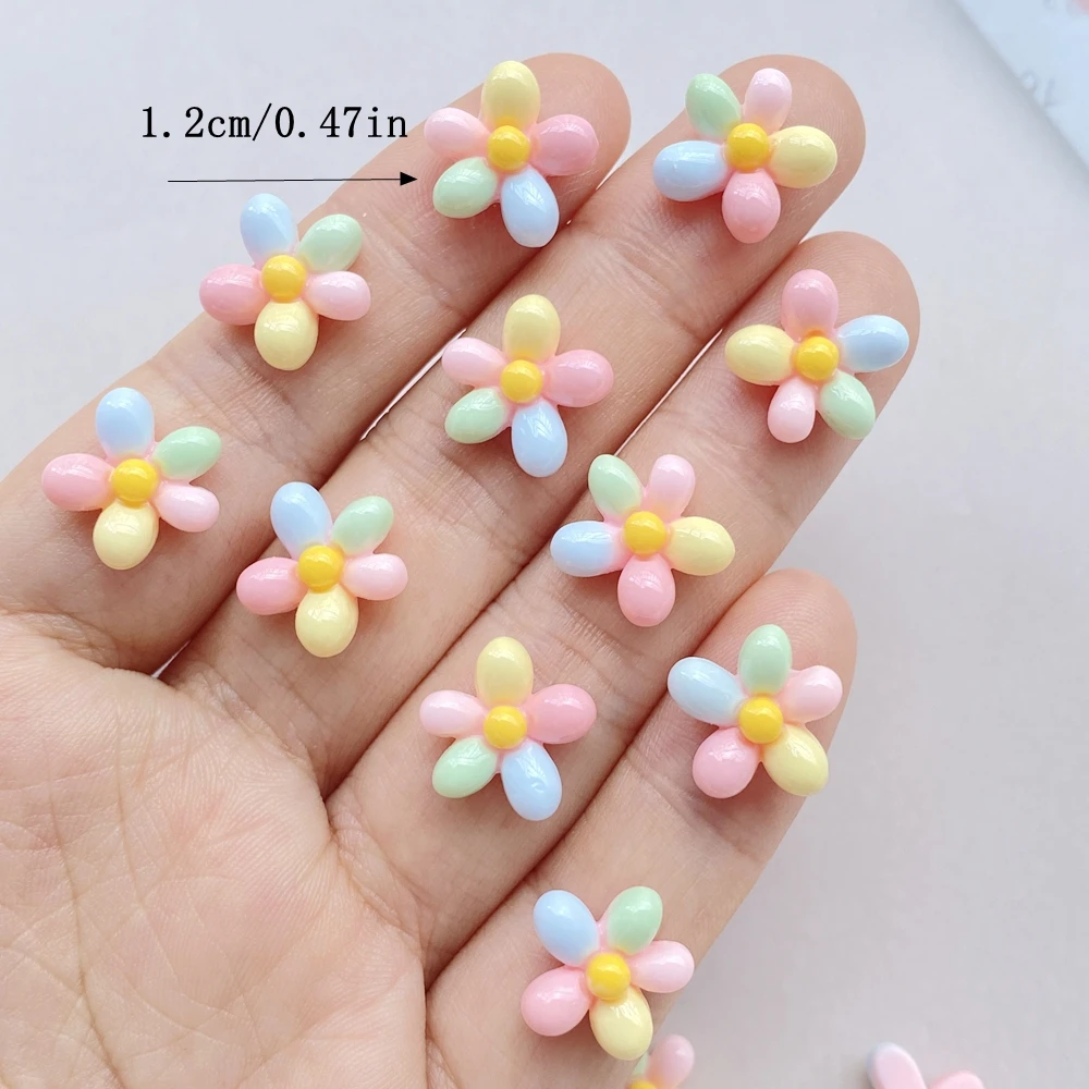 20Pcs Cute Cartoon Mini Colored Flowers Nail Art Resin Designer Charms DIY Craft For Nail 3D Decorations Jewelry