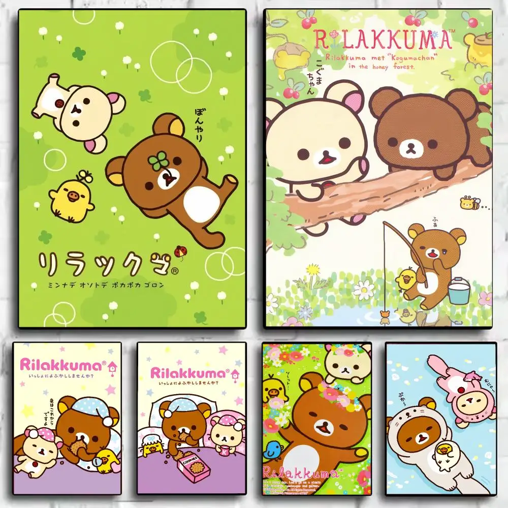 Cute Cartoon R-Rilakkuma Classic Painting Calligraphy Canvas HD Poster Waterproof Fade Resistant Wall Art Print for Home Decor