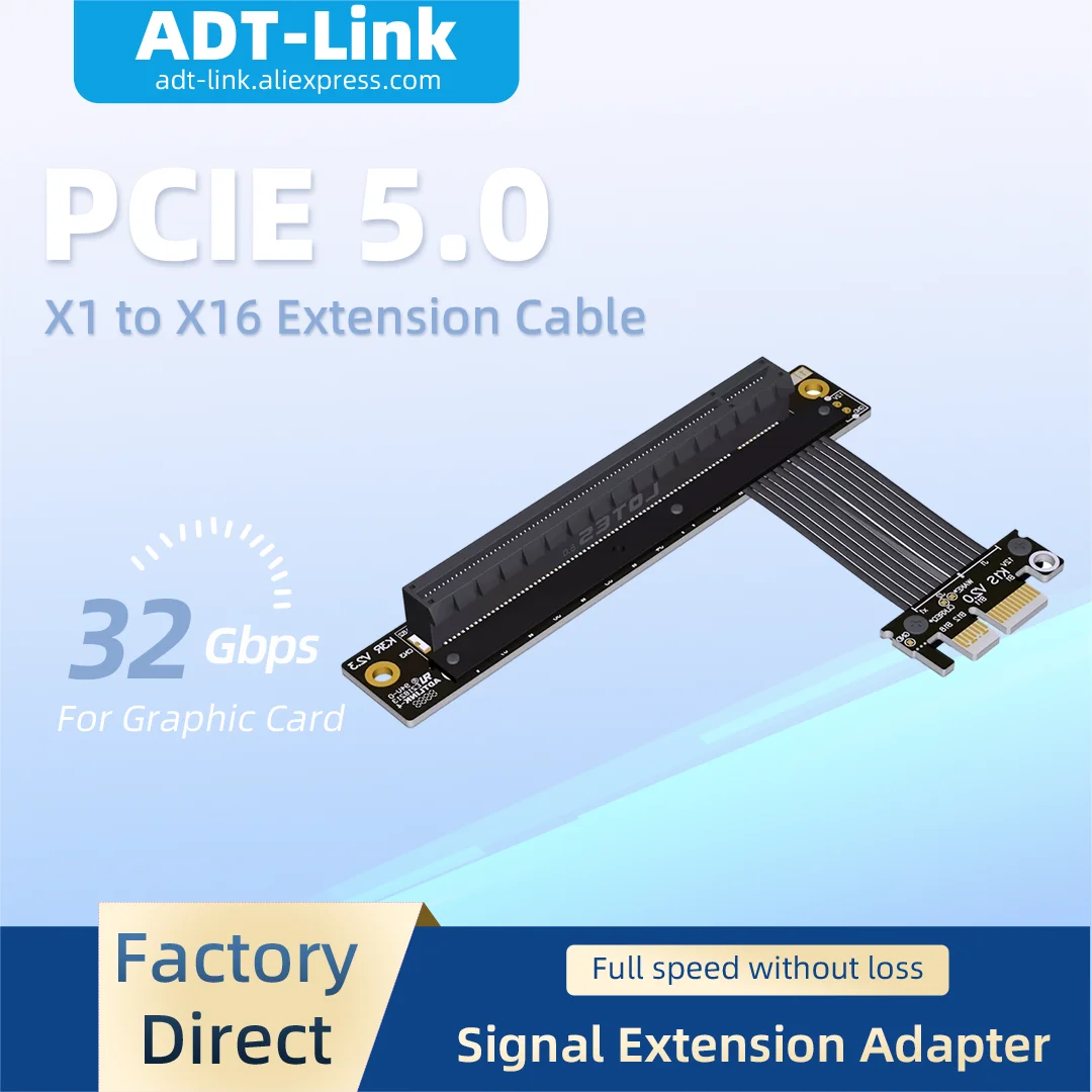 ADT-Link 32Gbps PCIe 5.0 X16 to X1 Riser Cable Non-USB Full Speed Extender Card Compatible with RTX3090 RX6800xt Graphics Card