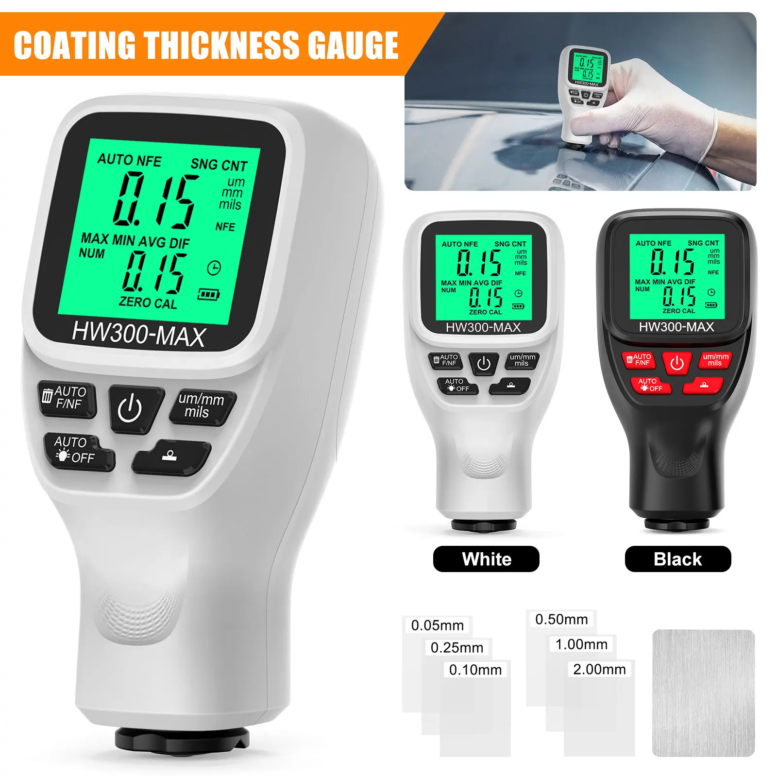 Paint Thickness Gauge Meter Fe/NFe Coating Thickness Gauge Professional Car Paint Depth Gauge Test Auto-Detects Attribute