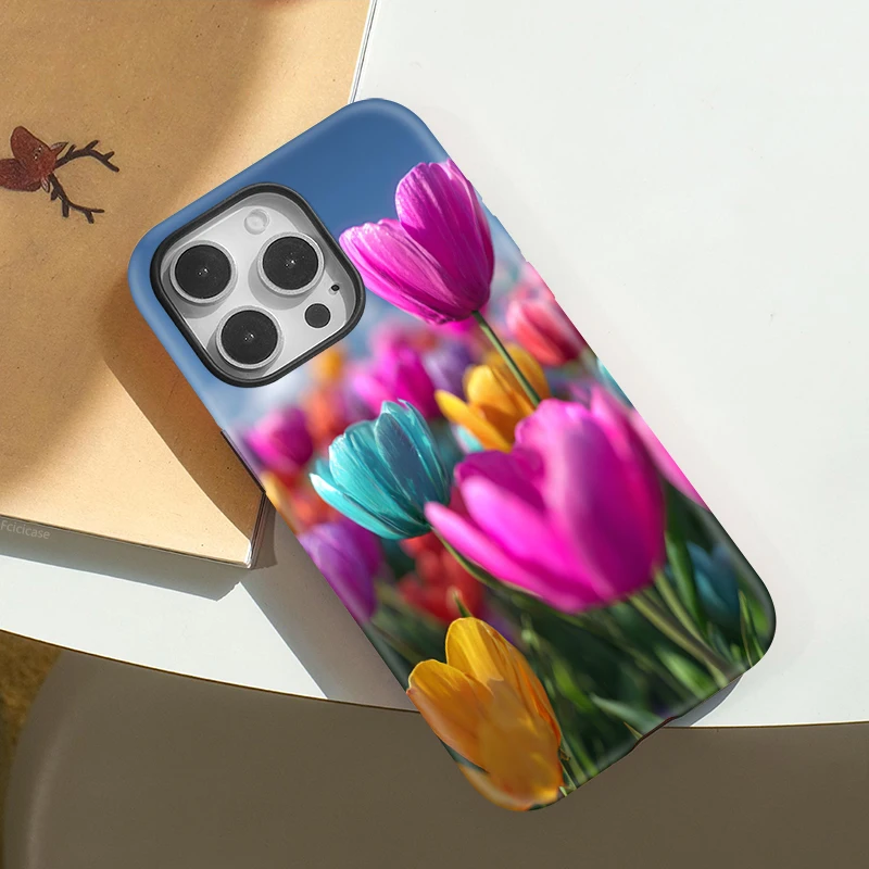 Fcicicase ل MagSafe حافظة هاتف مغناطيسية آيفون 16 17 برو ماكس 15 14 زائد 13 12 11 شحن لاسلكي غطاء زهرة التوليب