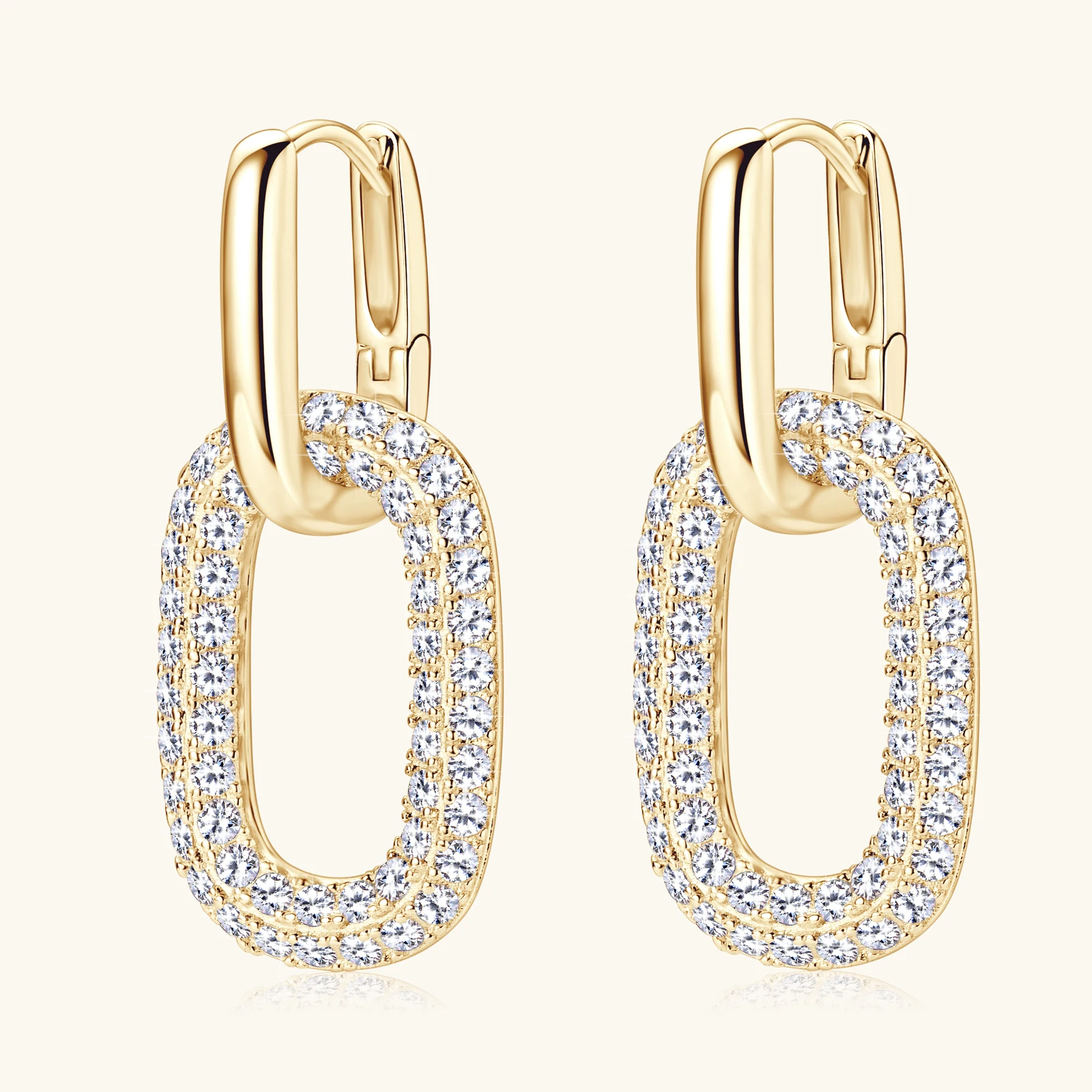 D Color VVS1 Dainty Paperclip Moissanite Drop Dangle Hoop Earrings GRA Certificate Pass Diamond Tester 14K Gold Plated S925 Sterling Silver Trendy Jewelry Gift For Women