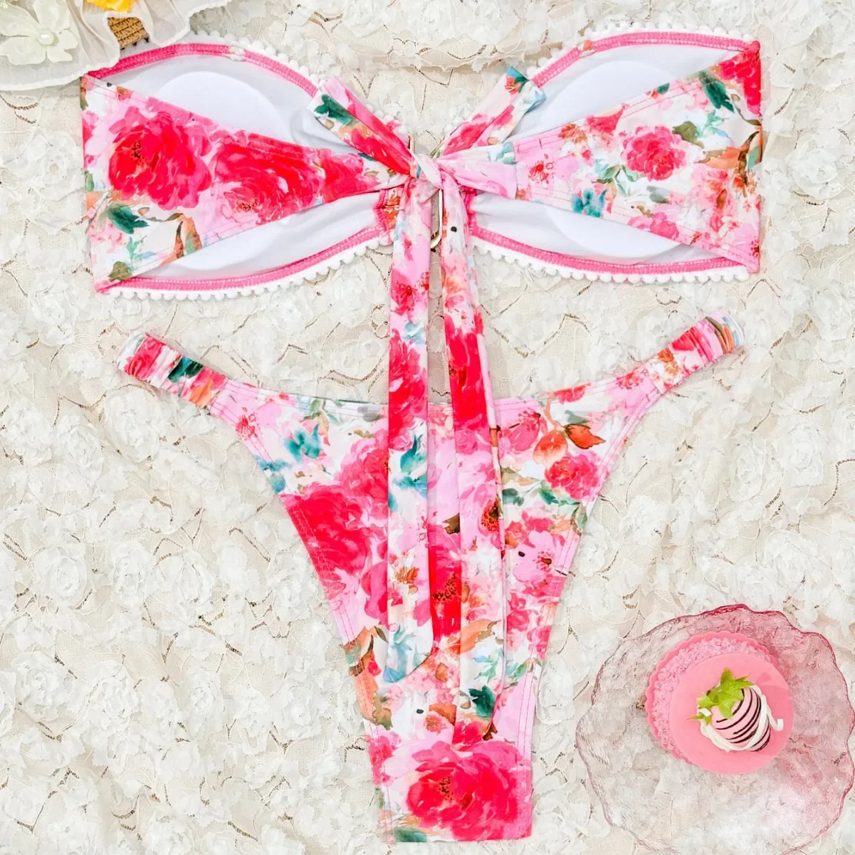 Neue Frauen Sexy Bandeau Bikini Set Micro Badeanzüge Bademode Tanga Badeanzug Zwei Stücke Schwimmen Anzug Bademode Biquini Blume