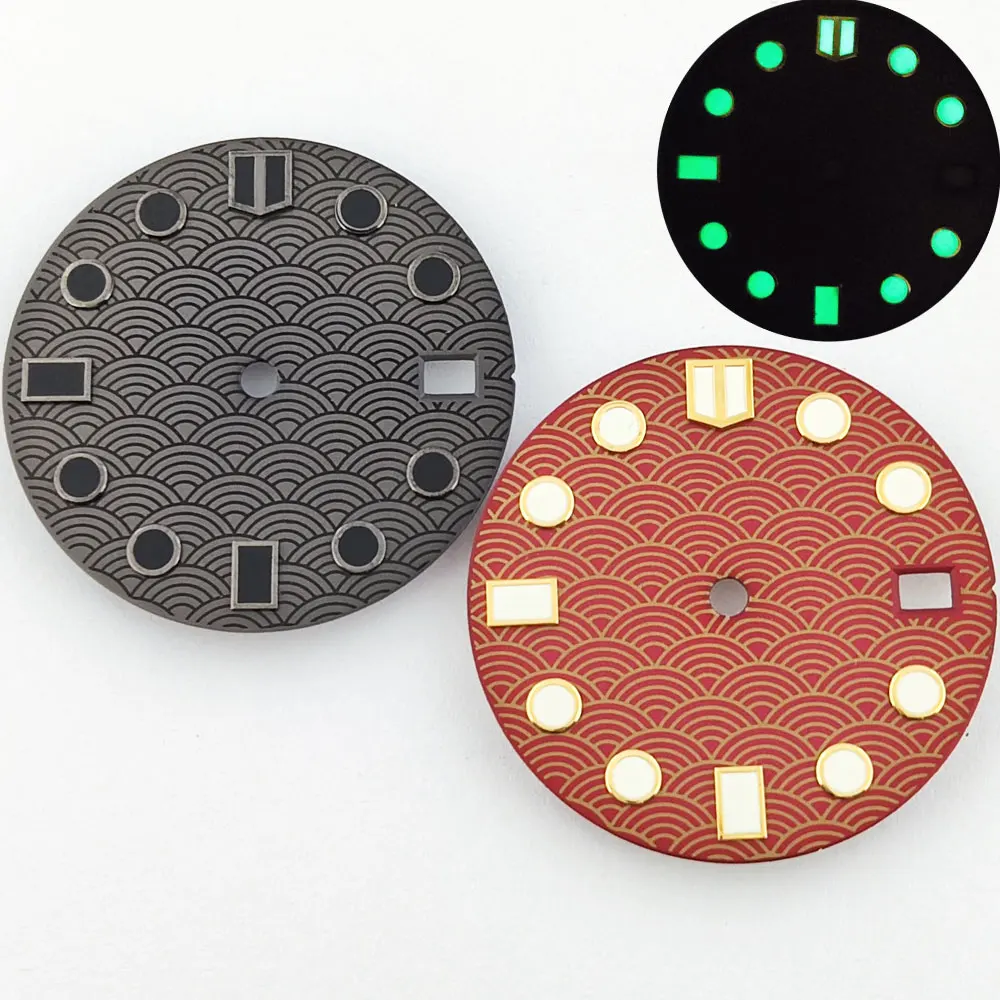  28.5mm watch dial nh35 dial Fish scale dial Wave dialC3 Green night light For NH35 NH36 Movement Watch replacement parts