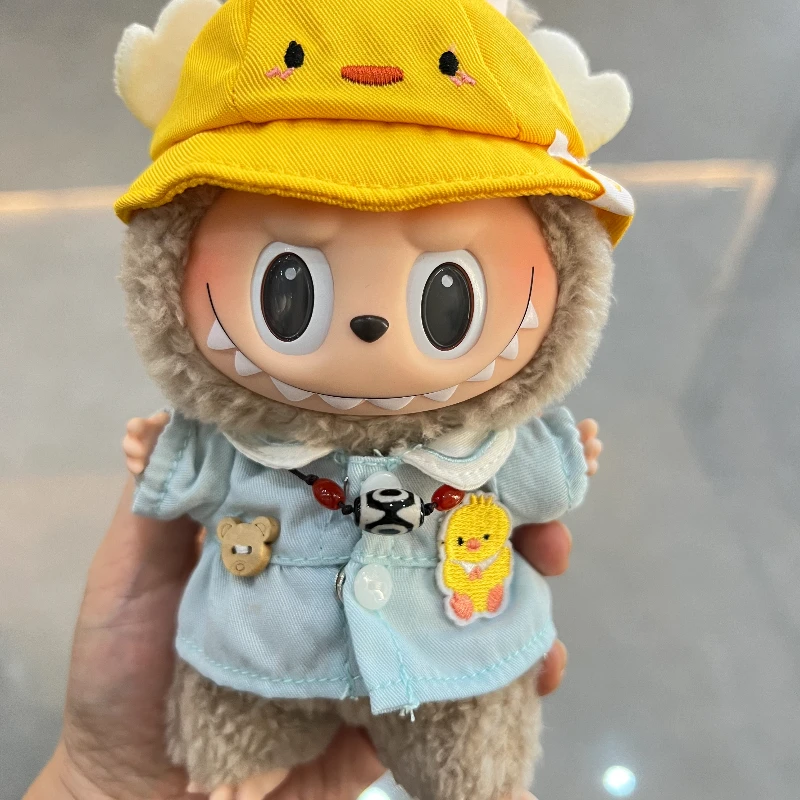 Para labubu apenas saia chapéu 17 cm bonito mini boneca de pelúcia roupas acessórios roupas presentes das crianças kawaii boneca roupas menina brinquedos
