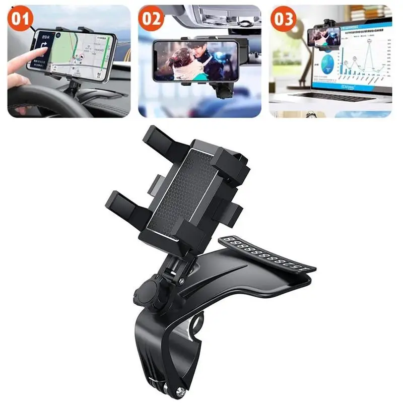 Universal Dashboard Car Phone Holder with Parking Number Plate 360 Degree Rotatable Auto Mobile Phone Clip Bracket for Iphone