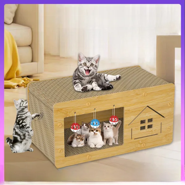 Cat scratch board cat nest multi-functional double-layer cat villa density board corrugated paper scratch-resistant cat house ca