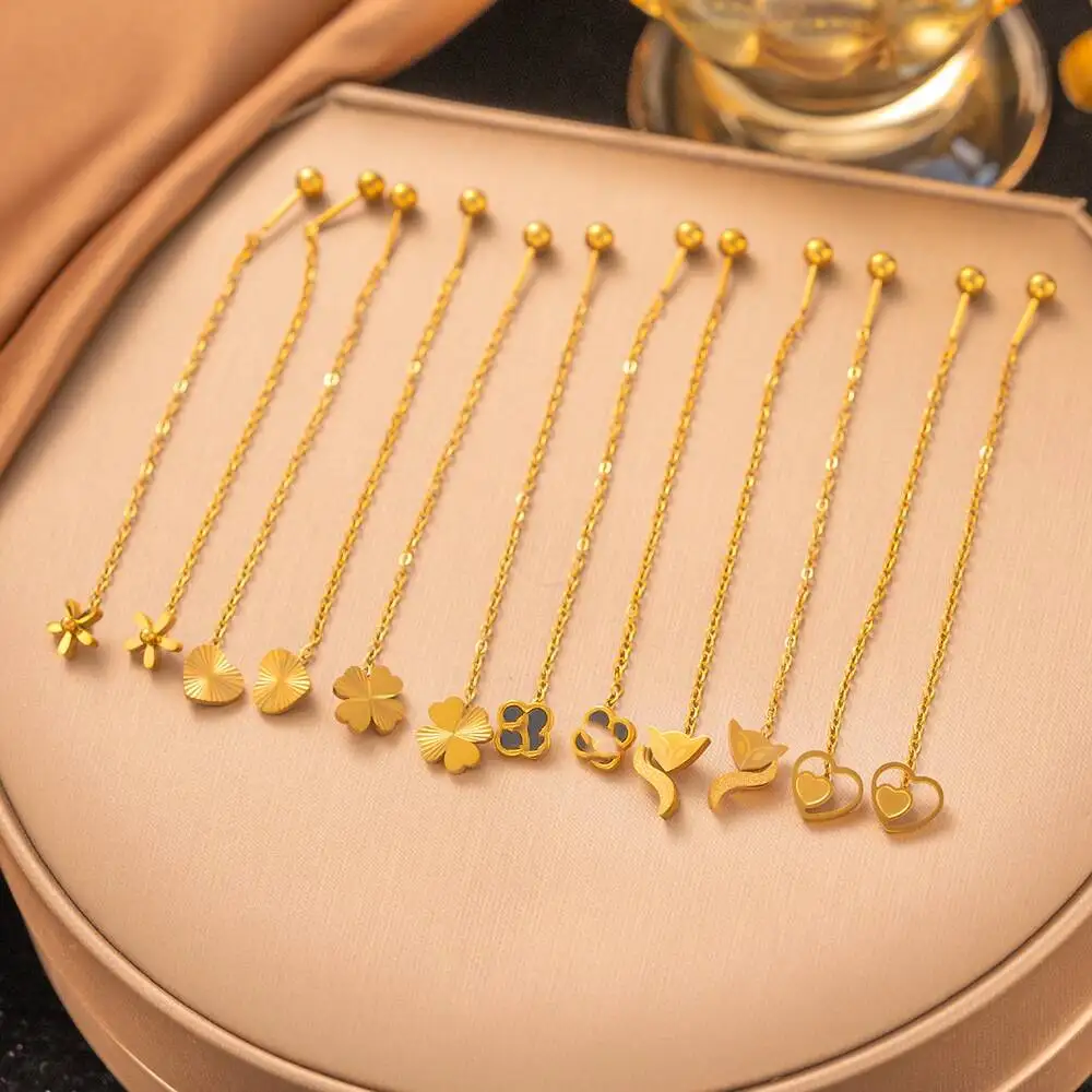Stainless Steel Long Tassel Threader Earrings, Gold Plated Dangle Earrings for Women, Waterproof Anti-fade Jewelry Gift