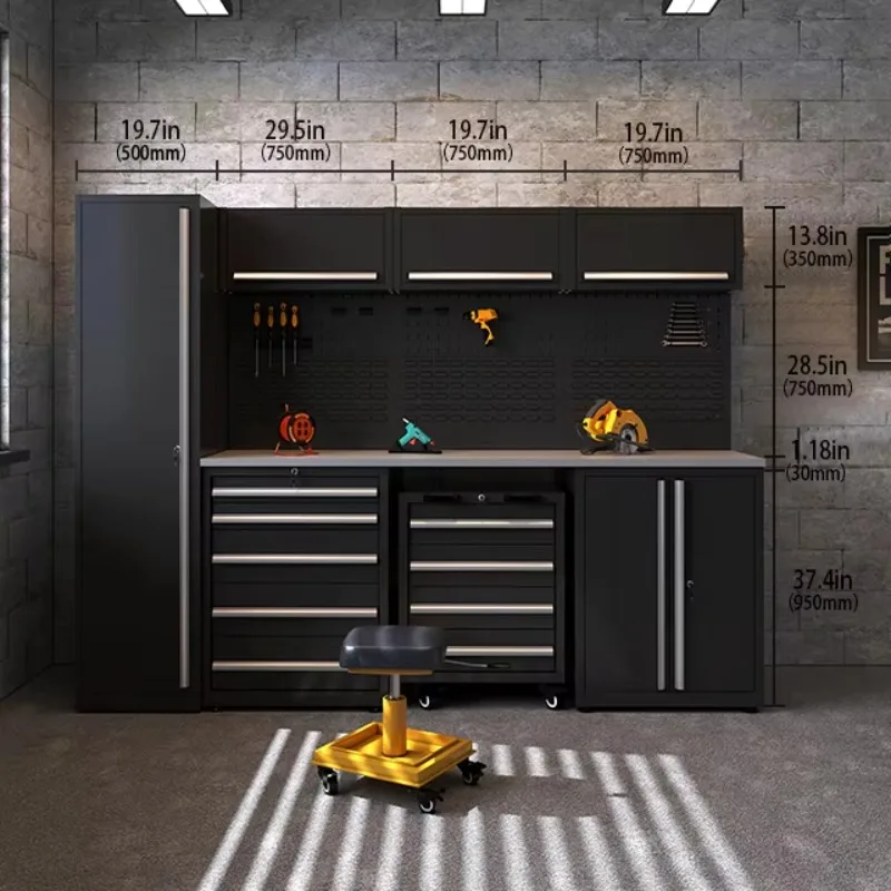 Heavy Duty Black Combination Steel Tool Cabinet, Large Removable Workshop Workbench for Garage Metal Tool Storage