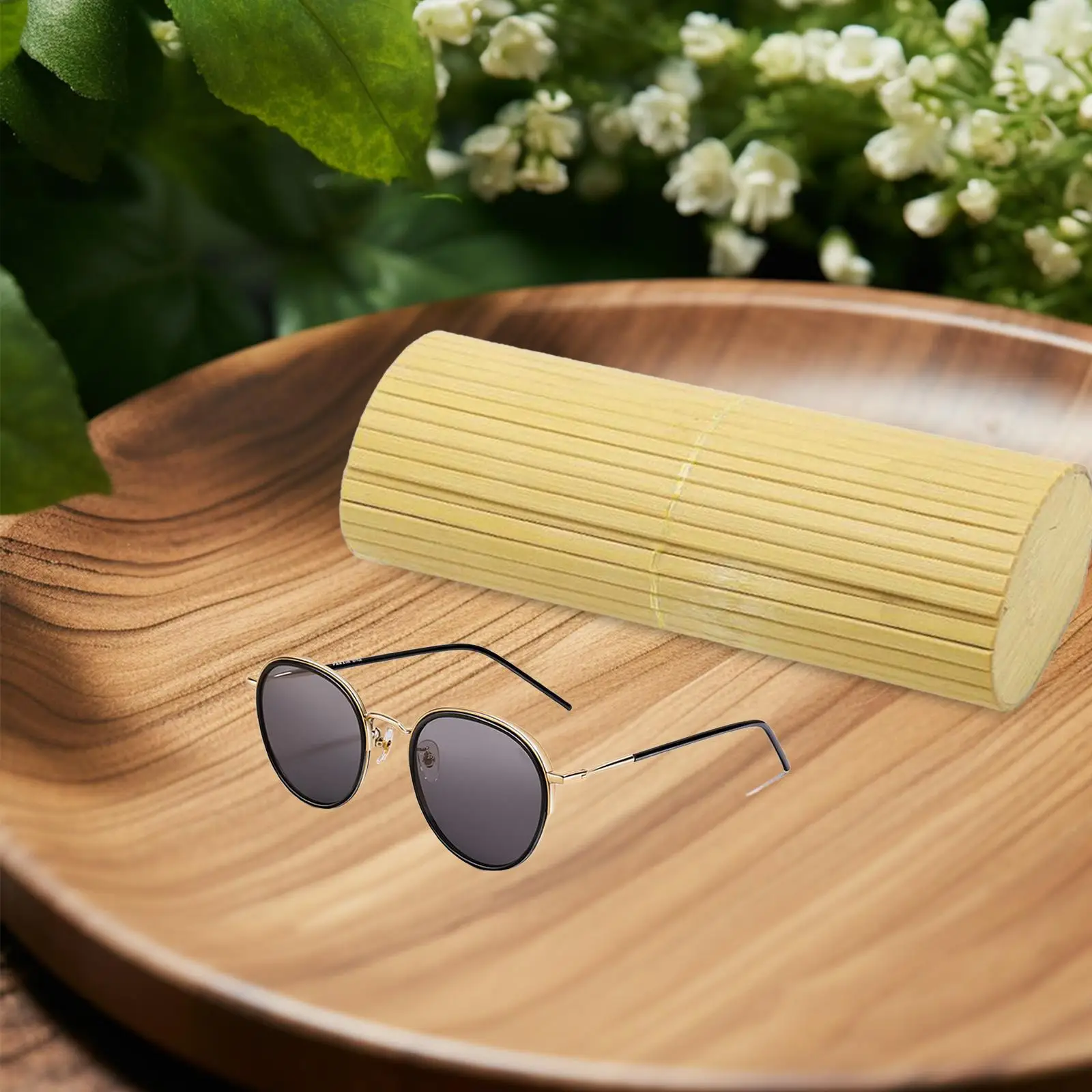 Eyeglass Eyewear Storage Holder Box, Eyeglass Case Round Space Saving Bamboo Wood Box for Eyeglasses Organization Glasses Box